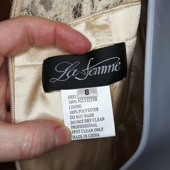 La Femme Beige Sequin & Lace Bodice Mother Of The Bride Dress Style 19318 Size 8 - Picture 11 of 12